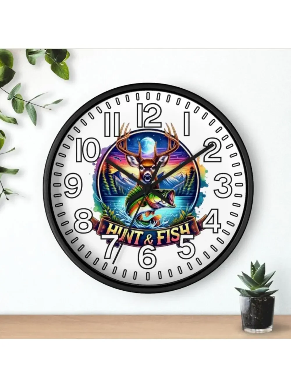 Hunting And Fishing Glow In The Dark Wall Clock New!